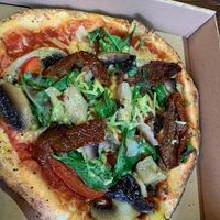 Vegan cheese pizza with mushroom artichoke,  peppers tomato spinach  at The Rose & Crown Bistro in Northampton