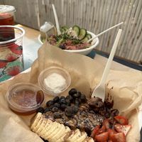 Waffles and poke bowl - both super delicious  at Raised by the Waves  in Kahuku