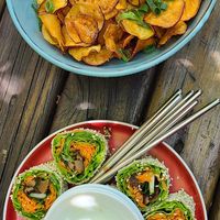 Chips and shitake spring rolls at Café Rojo  in San Jose