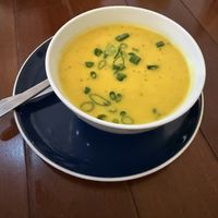 Pumpkin coconut soup  at Café Rojo  in San Jose
