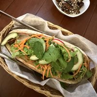 Vegan banh mi with shiitake mushrooms  at Café Rojo  in San Jose