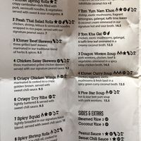 Menu  at Blue Dragon in Red Deer