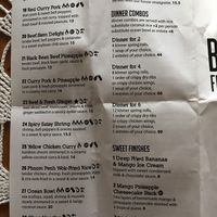 Menu at Blue Dragon in Red Deer