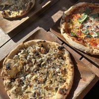 Vegan Margarita Pizza (right)   at Base Woodfired Pizza - Little High Eatery in Christchurch