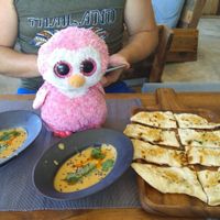 Red curry and Flatbread with garlic olive oil. Delicious. at Gecko Republic Jungle Cafe in Koh Tao