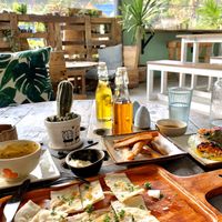 Flatbread, roasted sweet potato with vegan mayo, curried red lentils, and Vietnamese rolls with dip   at Gecko Republic Jungle Cafe in Koh Tao