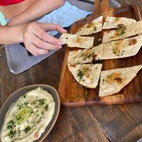 Garlic oil flat bread and dip  at Gecko Republic Jungle Cafe in Koh Tao