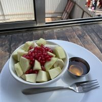 Breakfast fruit saladd  at Mark's Cafe in Varanasi