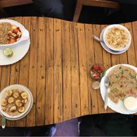 Our breakfasts: porridge, muesli and savoury pancakes - all fabulous! at Mark's Cafe in Varanasi