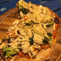 Vegan pizza with the weird tofu-based cheese that was good at Where Else! in Koh Lanta