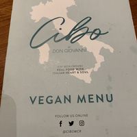 Vegan menu  at Cibo in Manchester
