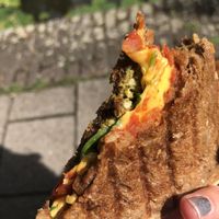 Vegan cheddar and pesto toastie at Fast & Vegan in The Hague