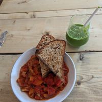 Ratatouille soup with sourdough and green smoothie at Jaunty Goat Coffee - Northgate St in Chester