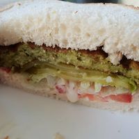 Chickpea omelet sandwich at Aroma in Haifa