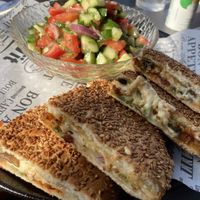 Toast full of vegan cheeseeee  at Cafe Cafe in Haifa