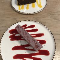 Chocolate and hazelnut tart, and raspberry cheesecake  at Stem & Glory in London