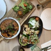 Luxury lasagne and mushroom & tempeh burger   at Stem & Glory in London