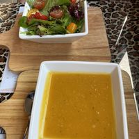 Salad and butternut squash soup at Mezzo Italiano in Cambria
