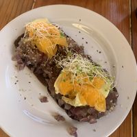 Carmalizes onion toast  at Amaranto in Tulum