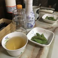 Greeted with tea and edamame   at K Kitchen Green in Myoko