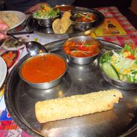 Our veganized dinner set, served with garlic rice at Mitocha in Yokohama