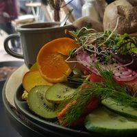 Savoury breakfast with hot chocolate at Veg room in Berlin
