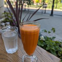 Carrot Ginger Juice at Cafe Landwer - University Ave in Toronto