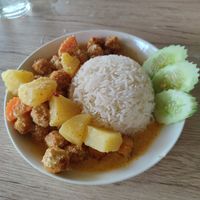 Massaman curry with fried tofu and rice at Yawee in Koh Lanta