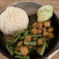 Rice topped fried tofu red curry  at Yawee in Koh Lanta