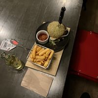 the vegan burger / also very good fries   at Clinknoord in Amsterdam