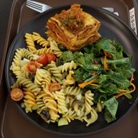 Lasagna and two salads at HND - HealthyTOKYO Cafe & Shop - T2 in Tokyo