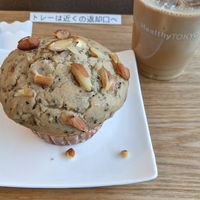 Muffin and soy latte at HND - HealthyTOKYO Cafe & Shop - T2 in Tokyo