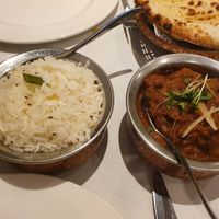 Coconut rice with aubergine curry at Little Mumbai in Twickenham