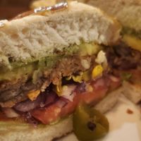 Cozumel.w/homemade black bean patty, pretzel roll, no chs/mayo at Burgerhaus in Schererville