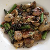 Gnocchi with asparagus and wild mushrooms at Wildflower Cafe and Bakery in Arcata