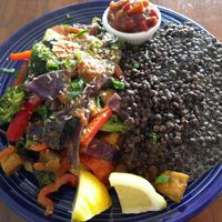 West Indian Curry -   yellow curry sauce over veggies and grilled tofu at Wildflower Cafe and Bakery in Arcata