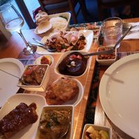 My vegan and my friend's vegetarian Rijsttafel. at Restaurant Indonesia in Napier