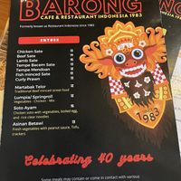 Menu  at Restaurant Indonesia in Napier