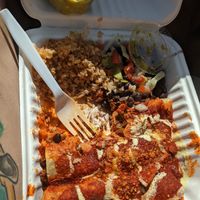 Chick'n enchiladas at Plant Love Food in El Monte