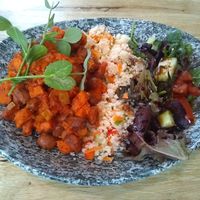Sweet potato stew with cous cous and salad at The Emporium in Yeovil