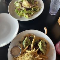 Salad, veggie street tacos and vegan truffle fries   at Gastro Grub & Pub in Waukee
