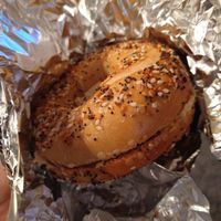 Bagel and hummus at Flying Cat Coffee in Portland