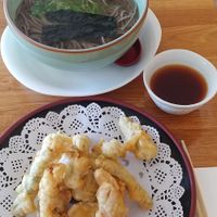 $15.00 Vegetable Tempura with buckwheat noodle soup at Cha-Ya in Berkeley