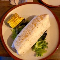 Roasted vegetable burrito with vegan cheese at Bolos Kitchen in Brunswick
