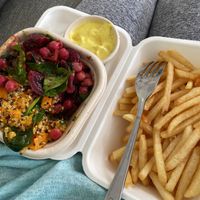 Takeaway salad and fries  at Munch in Palmerston North