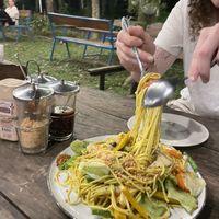 fried yellow noodles. amazing by itself. perfect with toppings.  at Hilltop in Koh Muk