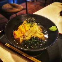 A very refreshing cold soba with lots of grated radish, fried tofu, fragrant sesame seeds and other condiments. at Healthy Soba IKI in Central Singapore