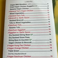 Vegan menu from Mei's Kitchen Griswold CT at Mei's Kitchen in Griswold