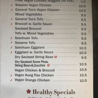 The vegan/vegetarian menu at Mei's Kitchen in Griswold