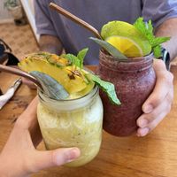 Two smoothies- the Carolina & Caribbean Winter  at Café Del Mar in Bocas Del Toro